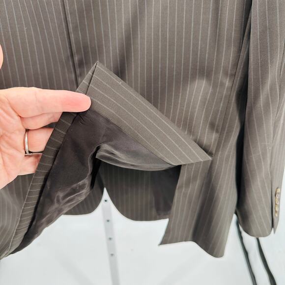 Pronto Uomo Wool Suit Blazer Mens 44S Brown Pinstriped Vented Back Shoulder Pads - Picture 8 of 11